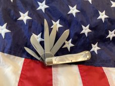 1998 Bulldog Brand ODKCA 5 Blade Trapper w/ Fantastic Fiery Mother of Pearl Handles -NOS & NM