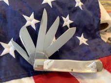 1998 Bulldog Brand ODKCA 5 Blade Trapper w/ Fantastic Fiery Mother of Pearl Handles -NOS & NM