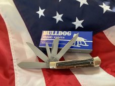 1998 Bulldog Brand ODKCA 5 Blade Trapper w/ Great Stag Handles -NOS & NM