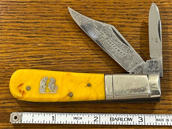 Fight'n Rooster Frank Buster Ltd Ed Pre-1982 "Country Gentleman" 2-Blade Barlow Knife w/Yellow-Orang