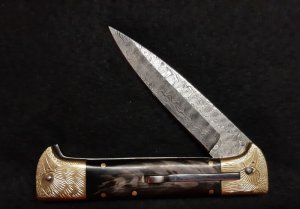 9" Handmade Double Eagle Switchblade with Damascus Blade