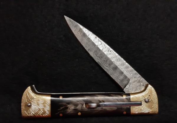 9" Handmade Double Eagle Switchblade with Damascus Blade 9" Handmade Double Eagle Switchblade with Damascus Blade