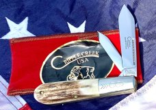 Cripple Creek 1994 Barlow Knife w/ Great Stag Handles and soft pouch -Minty!