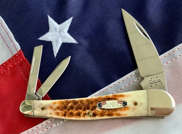 2004 Case xx Whittler (6355 WH) Corn Cob Cut Brown Bone Handles -made in USA +American Flag shield 2004 Case xx Whittler (6355 WH) Corn Cob Cut Brown Bone Handles -made in USA +American Flag shield