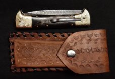9" Handmade Double Eagle Switchblade with Damascus Blade 