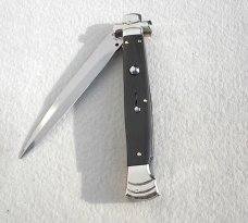 NEW A.G.A. CAMPOLIN 11" AUTOMATIC MALTESE AFRICAN EBONY WOOD SOLID NICKEL SILVER BOLSTERS, W/BOX