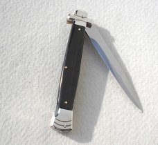 NEW A.G.A. CAMPOLIN 11" AUTOMATIC MALTESE AFRICAN EBONY WOOD SOLID NICKEL SILVER BOLSTERS, W/BOX