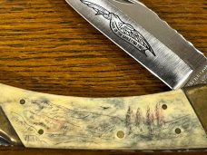 Parker & Son K405 Mountains Scrimshaw Lockback w/Smooth Bone Scales & Custom Filework on Blade & Spr
