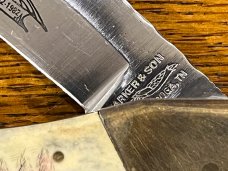 Parker & Son K405 Mountains Scrimshaw Lockback w/Smooth Bone Scales & Custom Filework on Blade & Spr