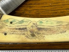 Parker & Son K405 Mountains Scrimshaw Lockback w/Smooth Bone Scales & Custom Filework on Blade & Spr