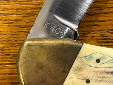 Parker & Son K405 Mountains Scrimshaw Lockback w/Smooth Bone Scales & Custom Filework on Blade & Spr