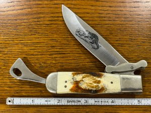 Parker-IMAI K-418 Beaver Swing Guard Safety Single-Blade Hunter w/Jigged Bone Scales Japan