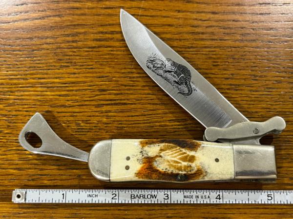 Parker-IMAI K-418 Beaver Swing Guard Safety Single-Blade Hunter w/Jigged Bone Scales Japan 