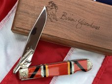 Queen "Brian Yellowhorse" #24 of 40 Swing guard Cheetah Knife W/ Great Stonework W/ Lion Shield