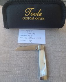 Bobby Toole Mother of Pearl Native ..Cpm154...fluted integral doved bolsters & slanted caps..3 15/16