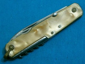 VINTAGE A MONNERET INOX SCOUT CAMP CORKSCREW UTILITY SURVIVAL FOLDING POCKET KNIFE KNIVES OLD