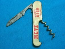 VINTAGE AMBASSADOR USA METZ BEER  FOLDING POCKET KNIFE KNIVES OLD CHAMPAGNE CORKSCREW BARTENDER AD