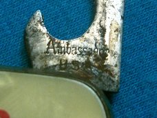 VINTAGE AMBASSADOR USA METZ BEER  FOLDING POCKET KNIFE KNIVES OLD CHAMPAGNE CORKSCREW BARTENDER AD