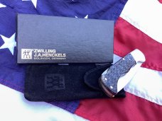 J A Henckels (HK-135-CHFL) Folding Hunter Pocket Knife with Nice Grey Chipped Flint Handles -NOS