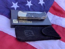 J A Henckels (HK-135-CHFL) Folding Hunter Pocket Knife with Nice Grey Chipped Flint Handles -NOS