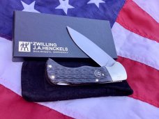 J A Henckels (HK-135-CHFL) Folding Hunter Pocket Knife with Nice Grey Chipped Flint Handles -NOS