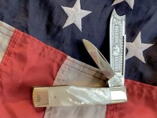Bulldog Brand Hefty Gunstock Razor Knife w/ Brilliant Mother of Pearl Handles -NOS & Minty