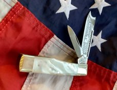 Bulldog Brand Hefty Gunstock Razor Knife w/ Brilliant Mother of Pearl Handles -NOS & Minty