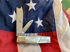 Bulldog Brand Hefty Gunstock Razor Knife w/ Brilliant Mother of Pearl Handles -NOS & Minty