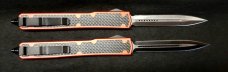 Pair of OTF Knives, Ant Style 10" long Black & Silver Blades.