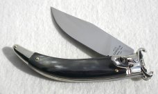 NEW A.G.A. CAMPOLIN AUTOMATIC SHELL PULLER BRAZILIAN HORN LEVER LOCK SOLID NICKEL SILVER BOLSTERS 