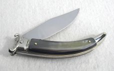 NEW A.G.A. CAMPOLIN AUTOMATIC SHELL PULLER BRAZILIAN HORN LEVER LOCK SOLID NICKEL SILVER BOLSTERS 