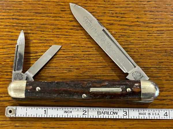 Fight'n Rooster Frank Buster 3-Blade Whittler Knife w/Stag Scales Germany