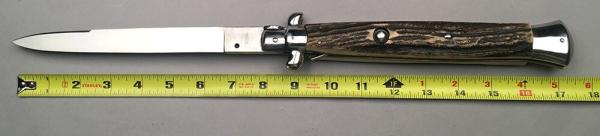 18" Italian Auto Stiletto, stag horn scales, NOS vintage collector knife, MONSTER! c.1984