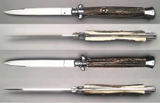 18" Italian Auto Stiletto, stag horn scales, NOS vintage collector knife, MONSTER! c.1984