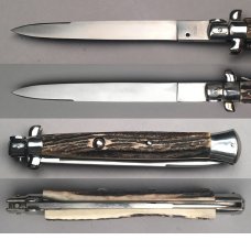 18" Italian Auto Stiletto, stag horn scales, NOS vintage collector knife, MONSTER! c.1984
