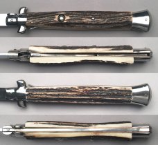 18" Italian Auto Stiletto, stag horn scales, NOS vintage collector knife, MONSTER! c.1984