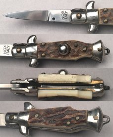 2 3/4" Italian Key Chain Auto Stiletto, stag horn scales, NOS vintage collector knife, MICRO! c.1984