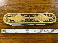 Fight'n Rooster Frank Buster 3-Blade Lobster Knife w/Gold Platted Metal Scales Germany