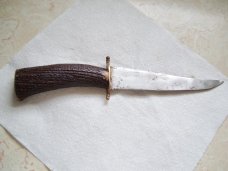 LARGE ELK STAG STRAIGHT KNIF FANCY PIONEER TYPE SHEATH
