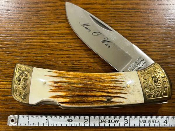 Parker-IMAI K-538 Ltd Ed "Man O' War" Lockback Knife w/Stag Scales & Engraved Bolsters SN#145 Japan
