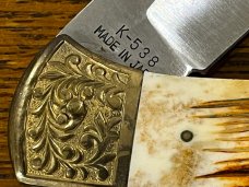 Parker-IMAI K-538 Ltd Ed "Man O' War" Lockback Knife w/Stag Scales & Engraved Bolsters SN#145 Japan