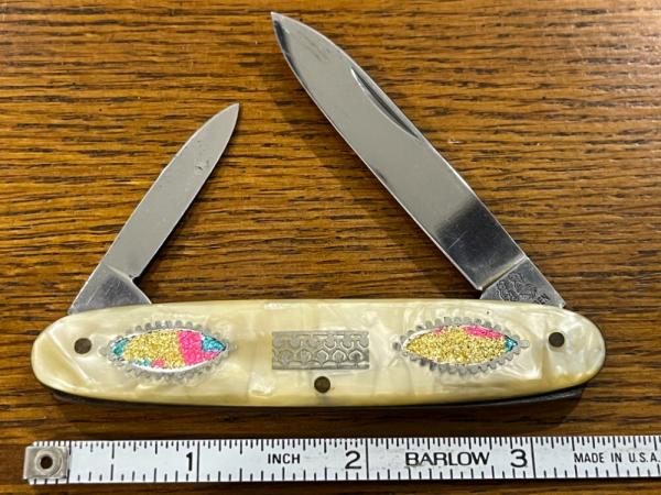 Fight'n Rooster Frank Buster Pre-1982 2-Blade Pen Knife w/Inlaid MOP Scales Germany