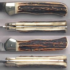 7 3/8" Hubertus Springer "Magic Knife", stag horn, NOS vintage collector knife, Germany, c.1984
