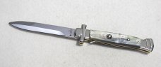 NEW A.G.A. CAMPOLIN 9" AUTOMATIC MALTESE BRAZILIAN HORN MODIFIED BAYONET BLADE SOLID N/S BOLSTERS