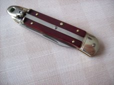 Vintage Hubertus Knife Solingen, Germany Small 08 Red Smooth Bone 5 3/4" Open Lillyput