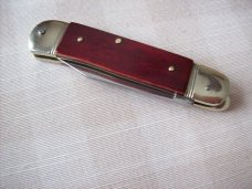 Vintage Hubertus Knife Solingen, Germany Small 08 Red Smooth Bone 5 3/4" Open Lillyput