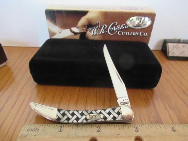 Case XX 2011 Deadwood Knives SFO Basketweave White Corelon Tiny Texas Toothpick Pattern # 910096SS Case XX 2011 Deadwood Knives SFO Basketweave White Corelon Tiny Texas Toothpick Pattern # 910096SS