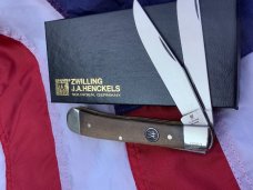 Vintage J A Henckels Trapper (HK5-GSW) Pocket Knife w/ GunStock Walnut Handles -COA & Orig Box