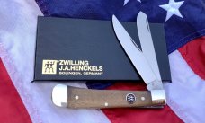 Vintage J A Henckels Trapper (HK5-GSW) Pocket Knife w/ GunStock Walnut Handles -COA & Orig Box