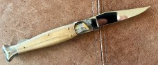 Vintage Falcon ITALY 8 Inch Lockback Fish Shape Folding Knife, Olive Wood Handle, Unused 